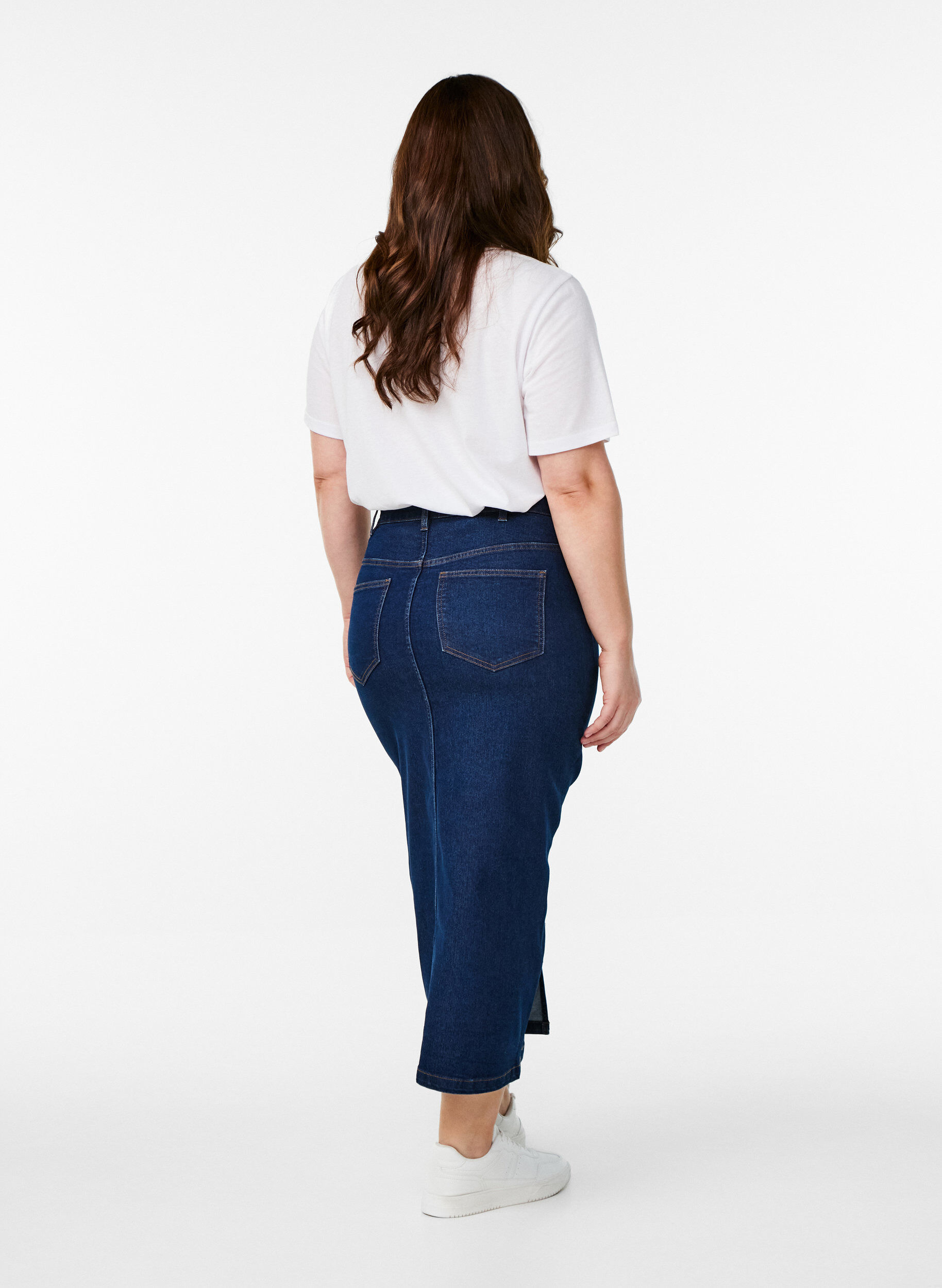 ZizziHalflange denimrok met een voorsplit, Blauw, Model image number 1