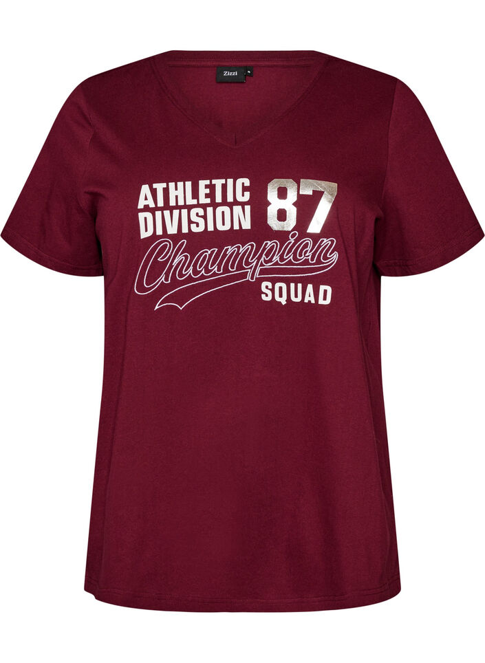 T-shirt van biologisch katoen met sportieve tekstprint, Rood, Packshot image number 0