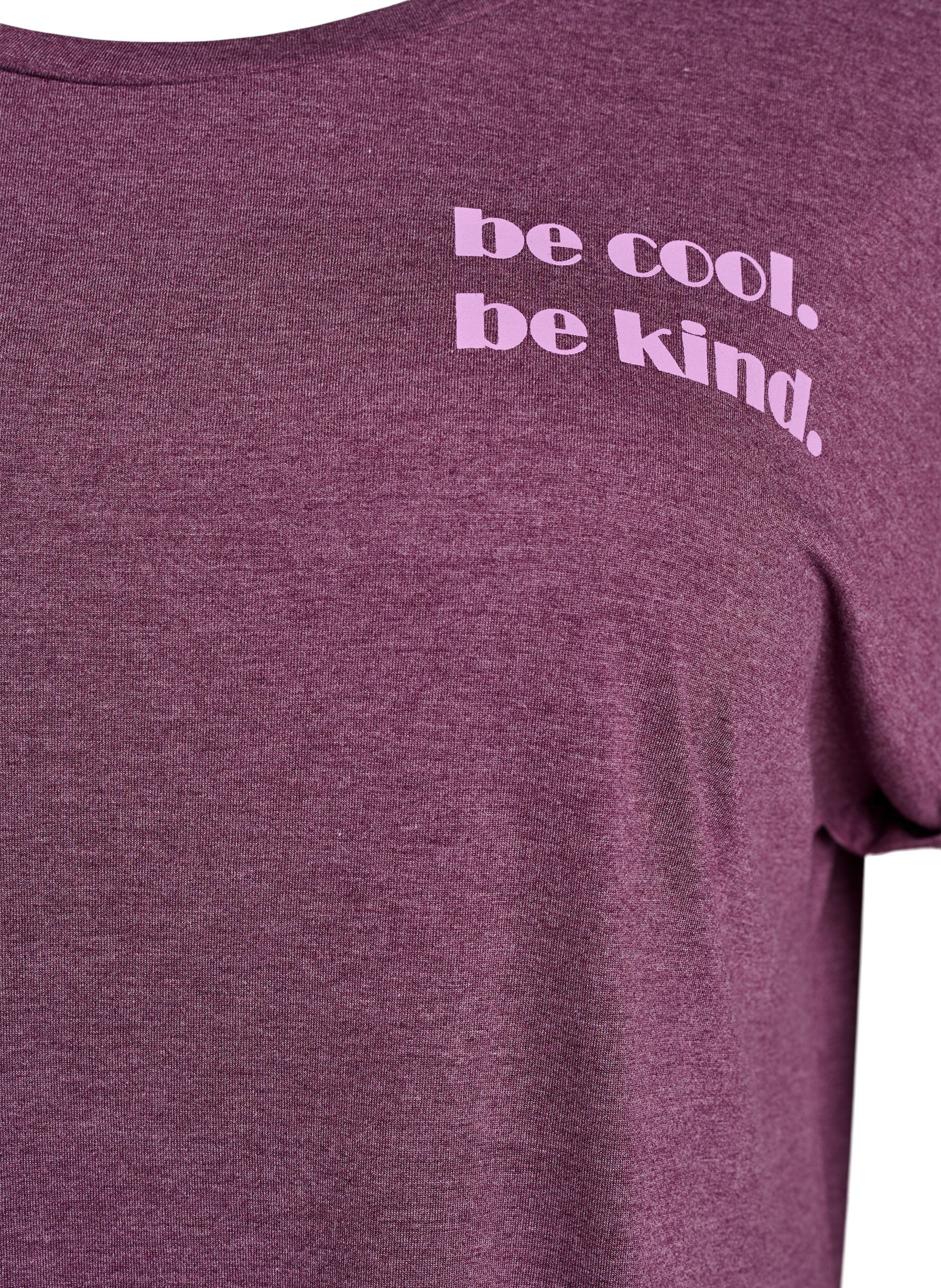 ZizziNachtjapon met korte mouwen en tekstopdruk, Donker Bordeaux, Packshot image number 2