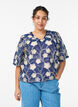Blouse met V-hals en geborduurd patroon, Blauw, Model image number 0