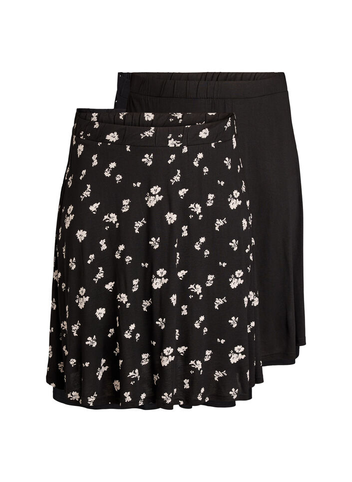 2-pack skaterrokken in viscose, Zwart, Packshot image number 0
