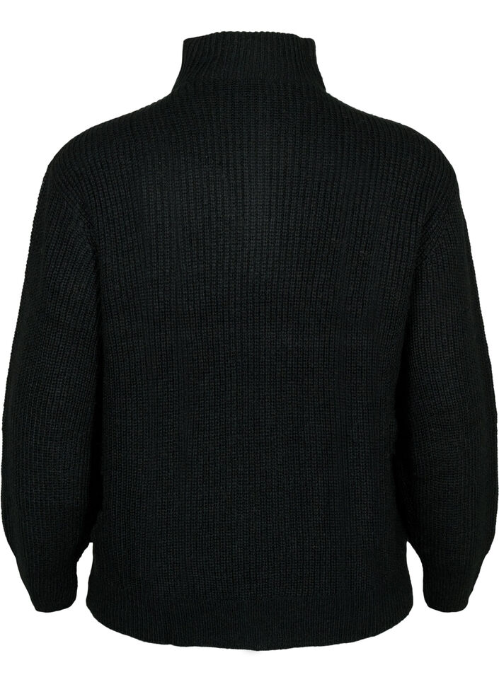 FLASH - Gebreide trui met hoge hals en rits, Zwart, Packshot image number 1