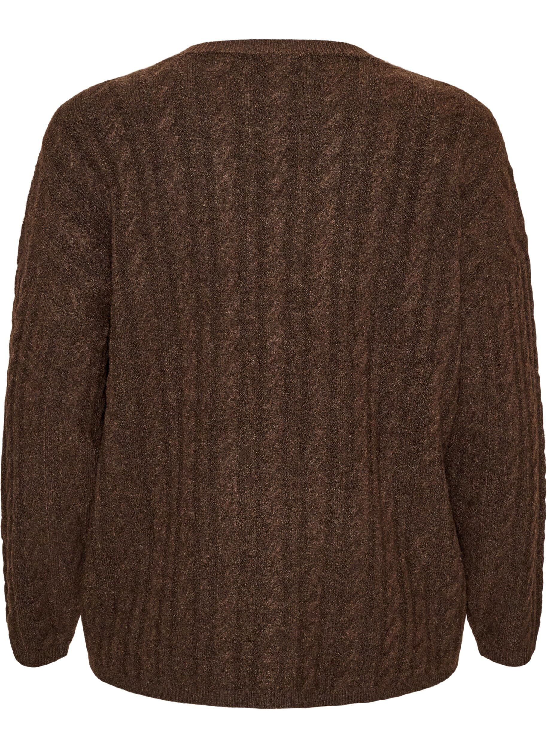 ZizziGebreide blouse met kabelpatroon en V-hals, Bruin, Packshot image number 1