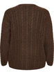 Gebreide blouse met kabelpatroon en V-hals, Bruin, Packshot image number 1