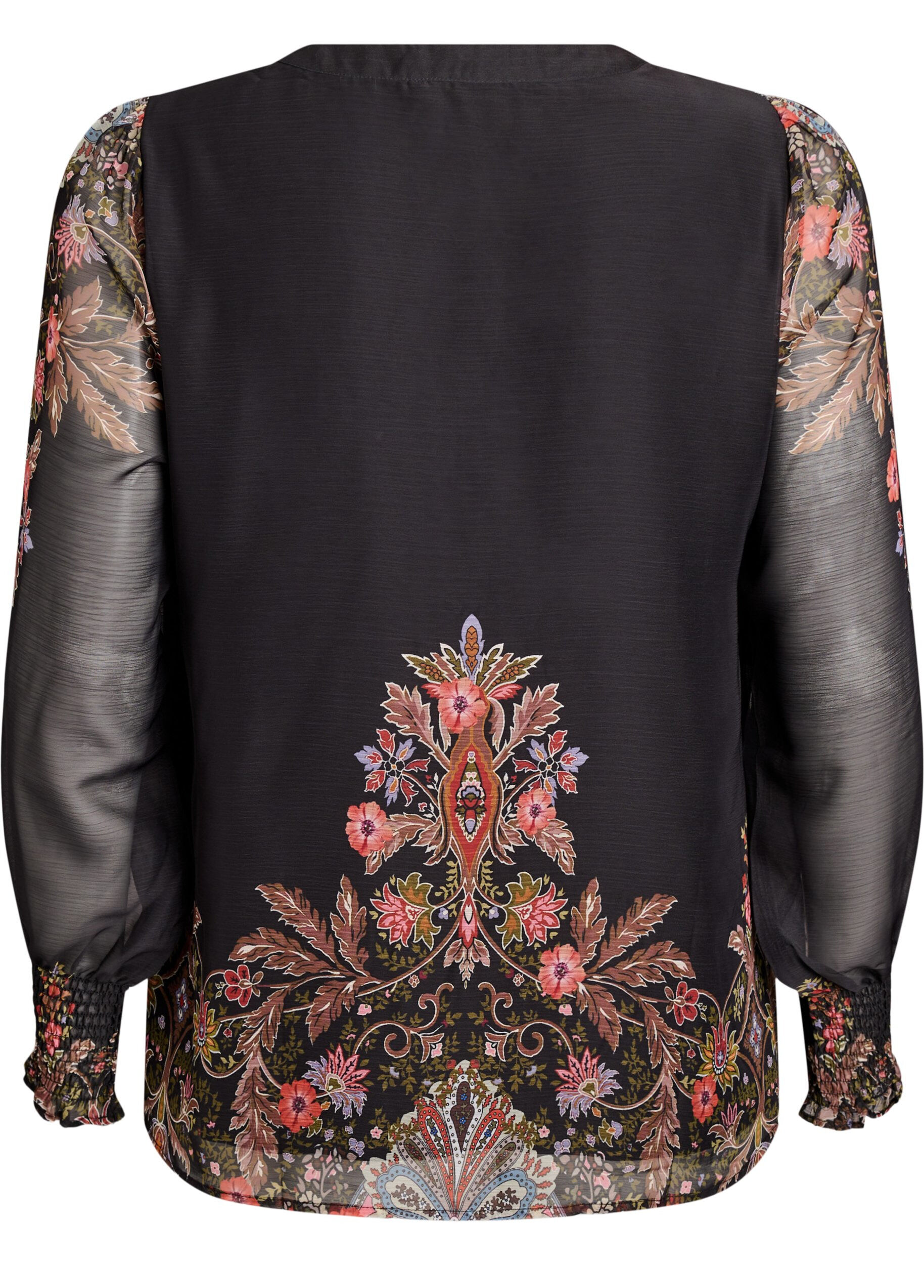 ZizziBlouse met paisleyprint en doorschijnende mouwen, Zwart, Packshot image number 1