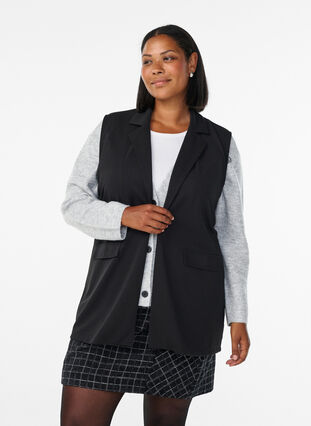 ZizziMouwloze blazer bodywarmer met klassieke revers, Black Shimmer, Model image number 0