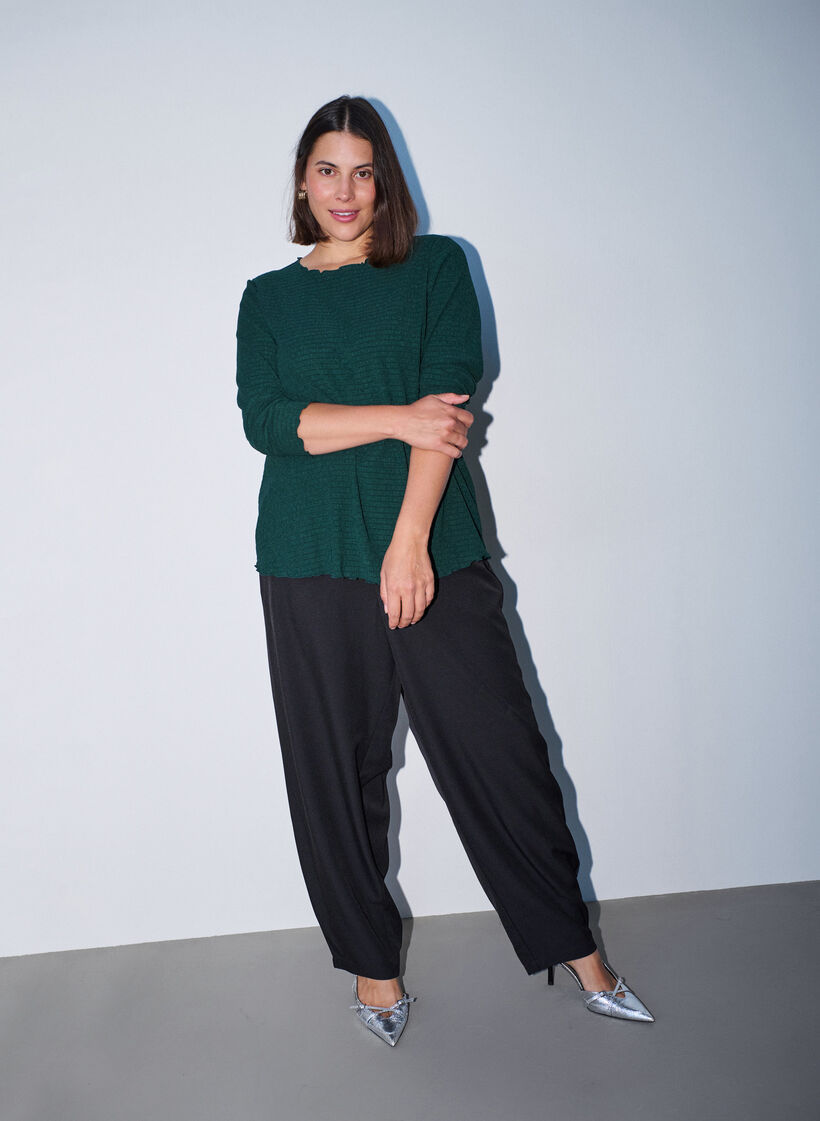 Blouse met structuur en golvende randen, Groen, Model image number 1