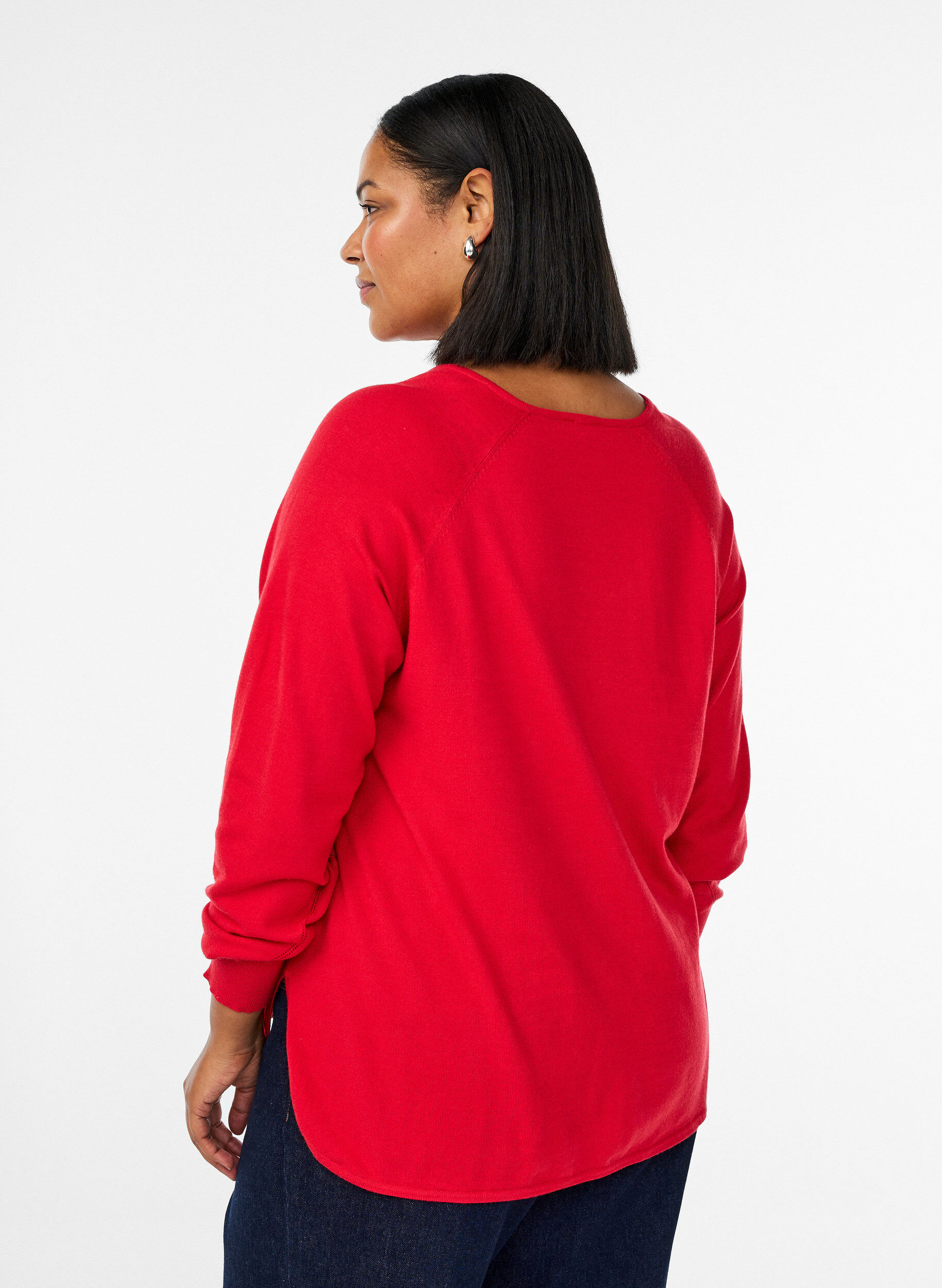 ZizziFijngebreide blouse met V-hals en voorkantdetail, Rood, Model image number 2