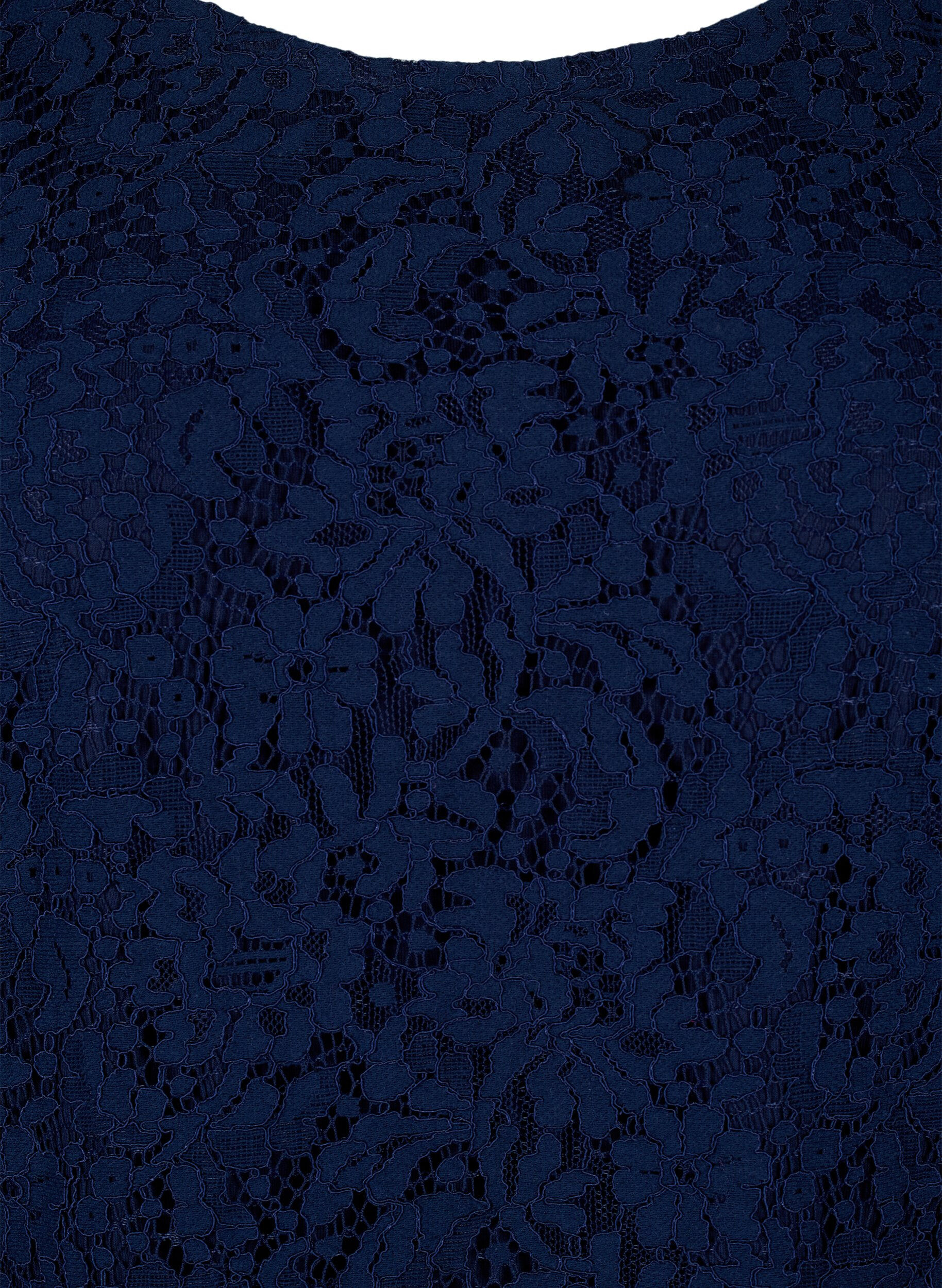 ZizziKanten blouse met lange mouwen, Navy Blazer, Packshot image number 2