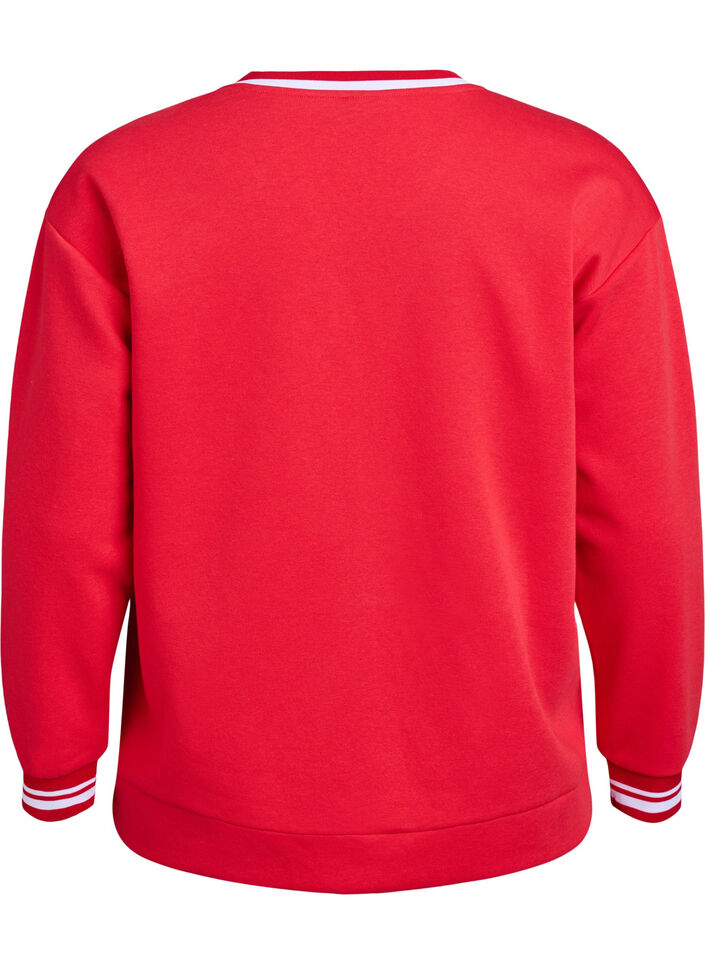 Sweatshirt met V-hals en tekstprint, Rood, Packshot