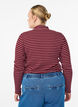 Geribde gestreepte jersey blouse met een hoge hals, Donker Bordeaux, Model image number 2
