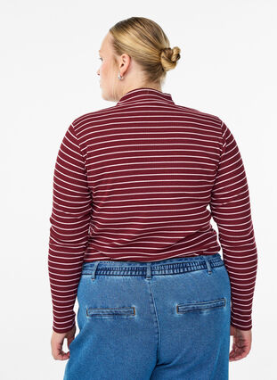 ZizziGeribde gestreepte jersey blouse met een hoge hals, T.Port Fairy Tale, Model image number 2