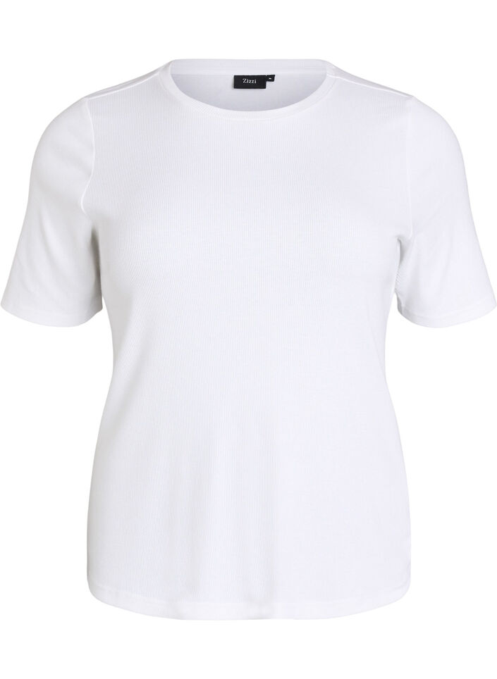Basic rib T-shirt met ronde hals, Wit, Packshot image number 0