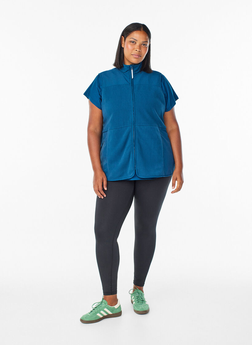 Fleece vest met hoge kraag en zakken, Blauw, Model