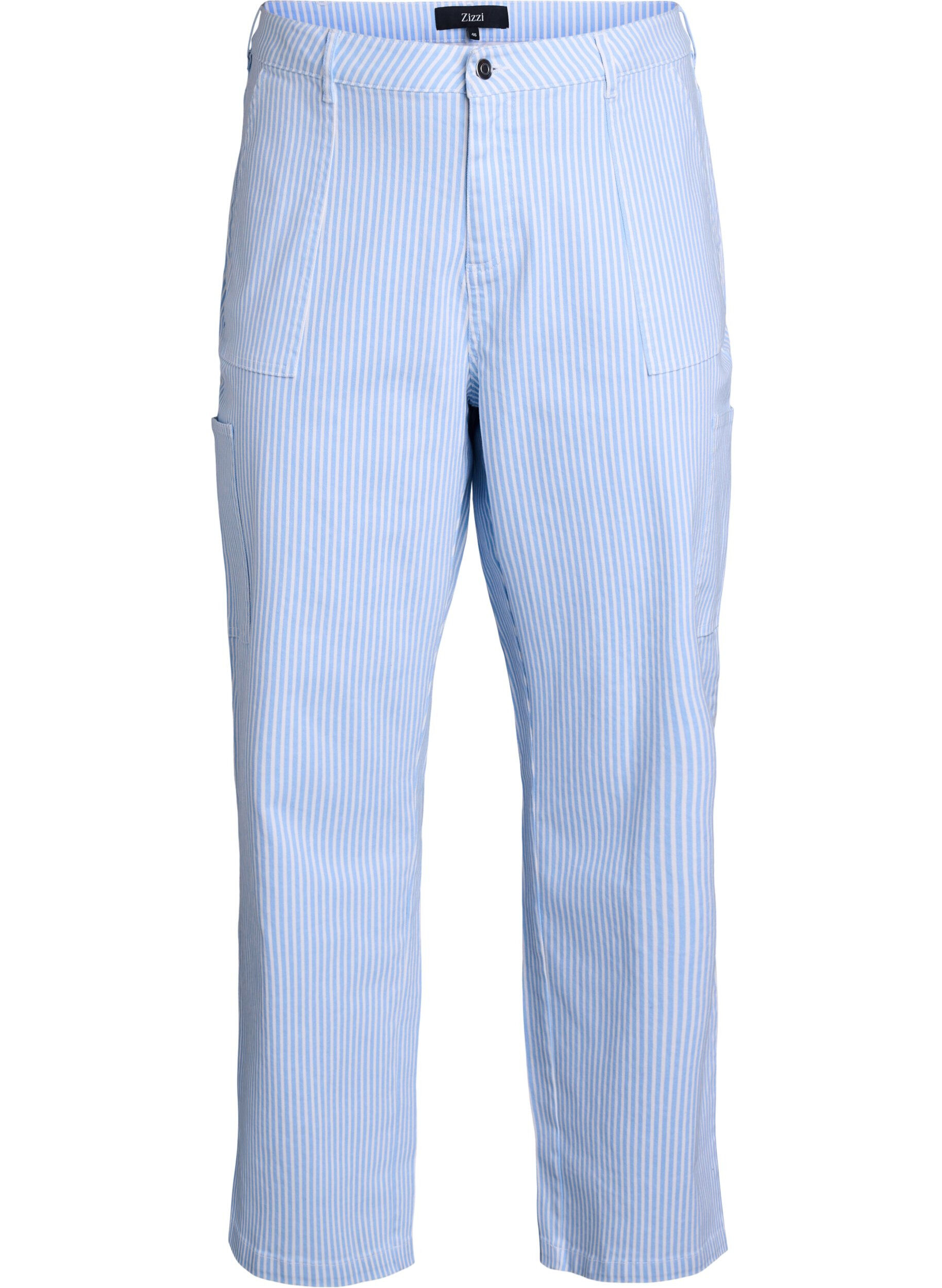 Hoog getailleerde gestreepte cargo jeans