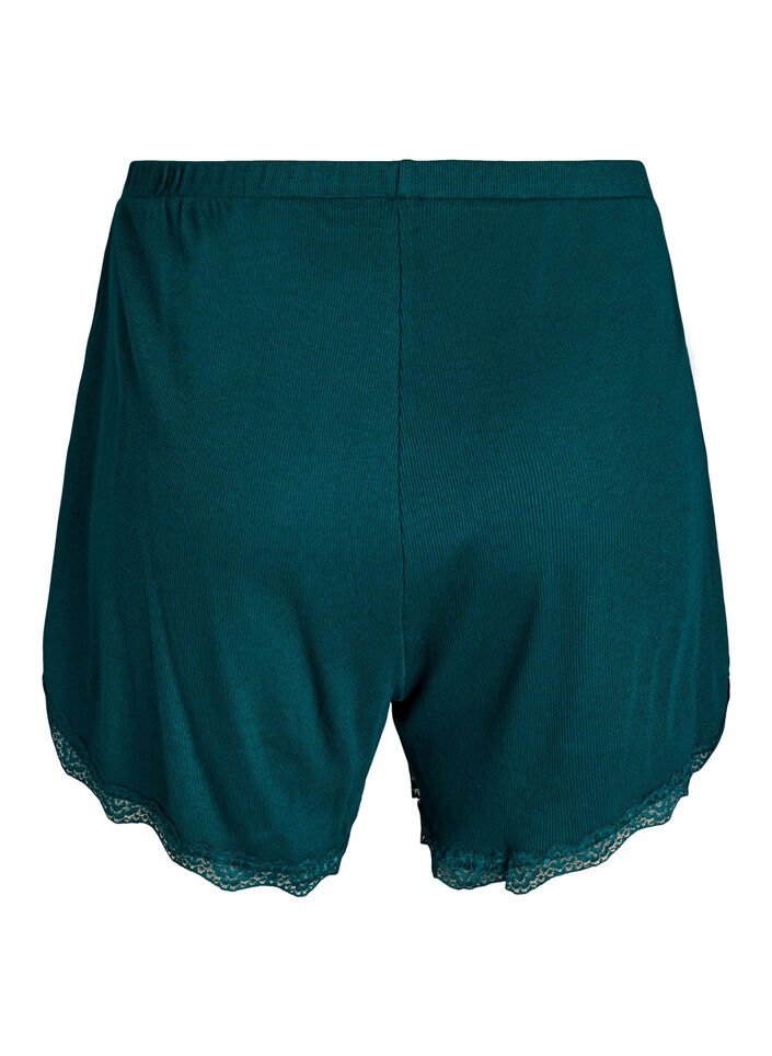 Lichte nachtshorts met ribde structuur en kanten afwerking, Groen, Packshot image number 1