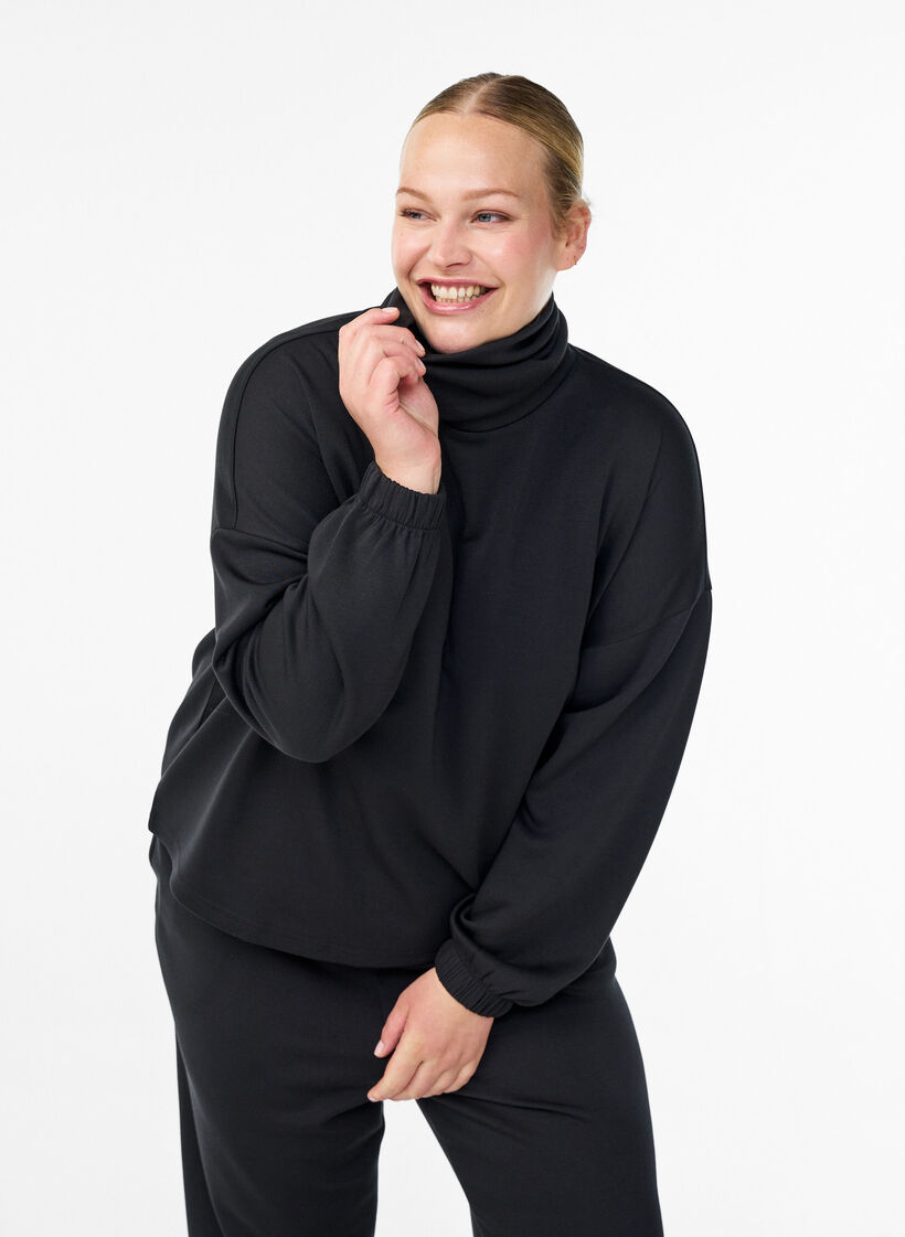 Blouse met turtleneck in modalmix, Zwart, Model image number 0
