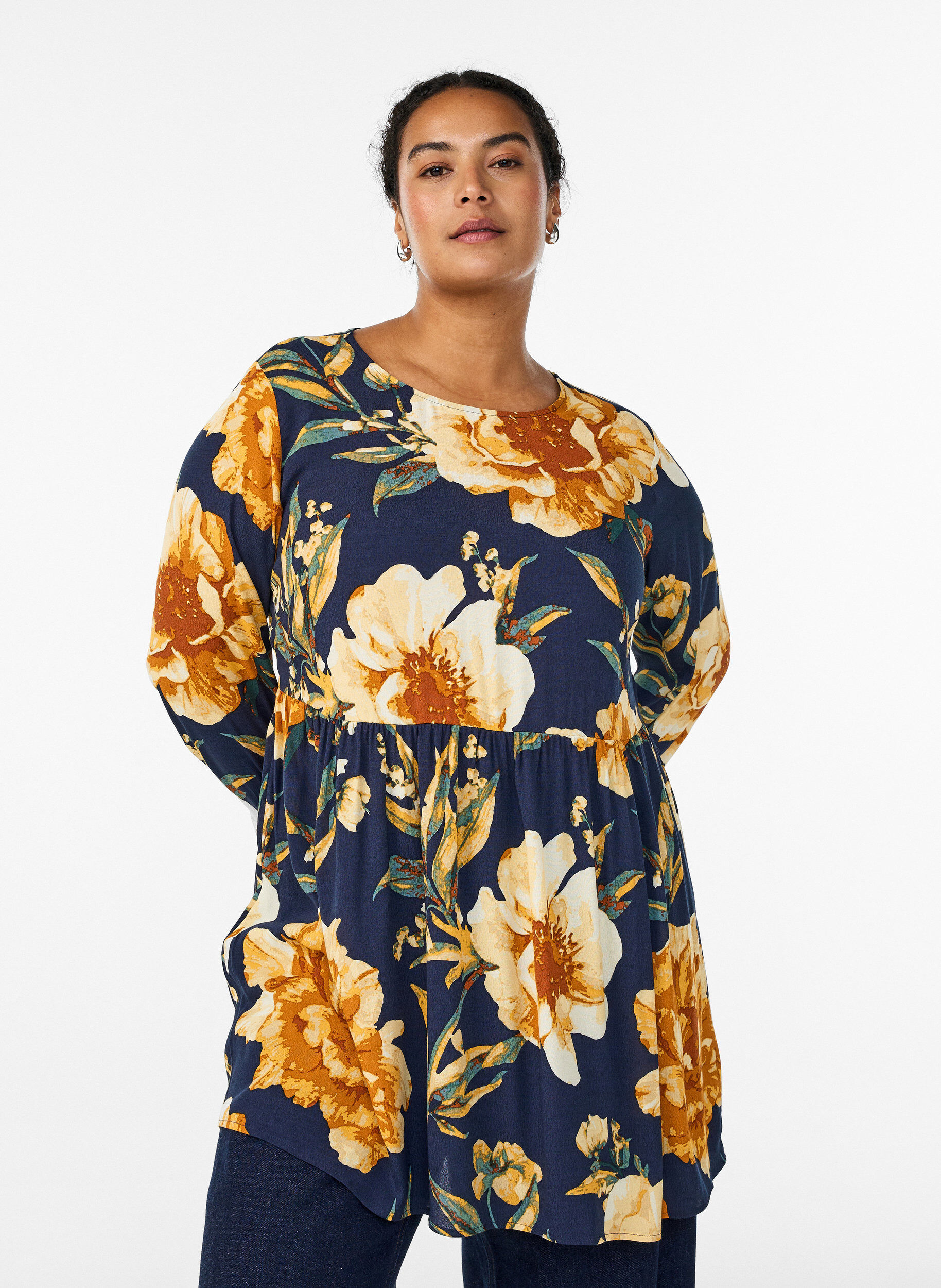 ZizziLange mouwen tuniek met een naad, Blauw, Model image number 0