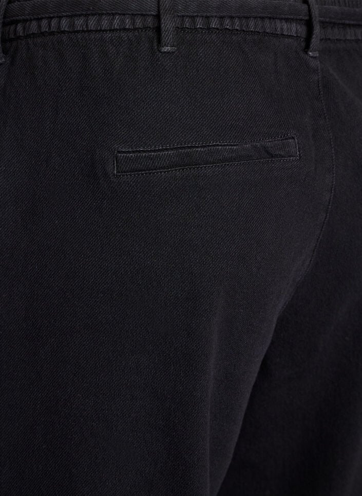 Losse pasvorm jeans met een elastische tailleband en een trekkoord, Black Wash, Packshot