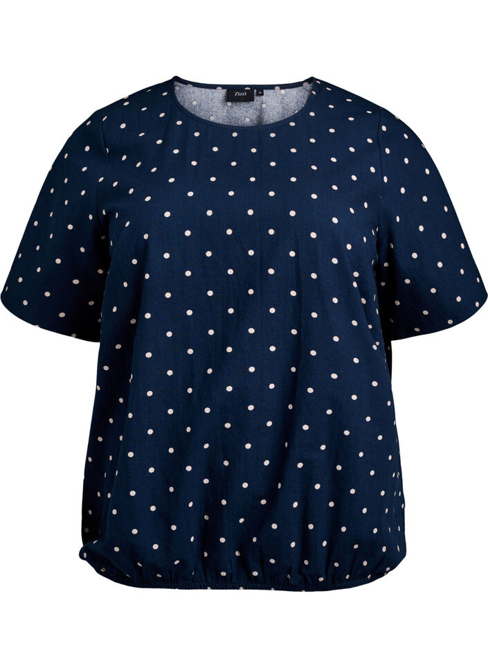 Katoenen blouse met print en korte mouwen, Blauw, Packshot image number 0