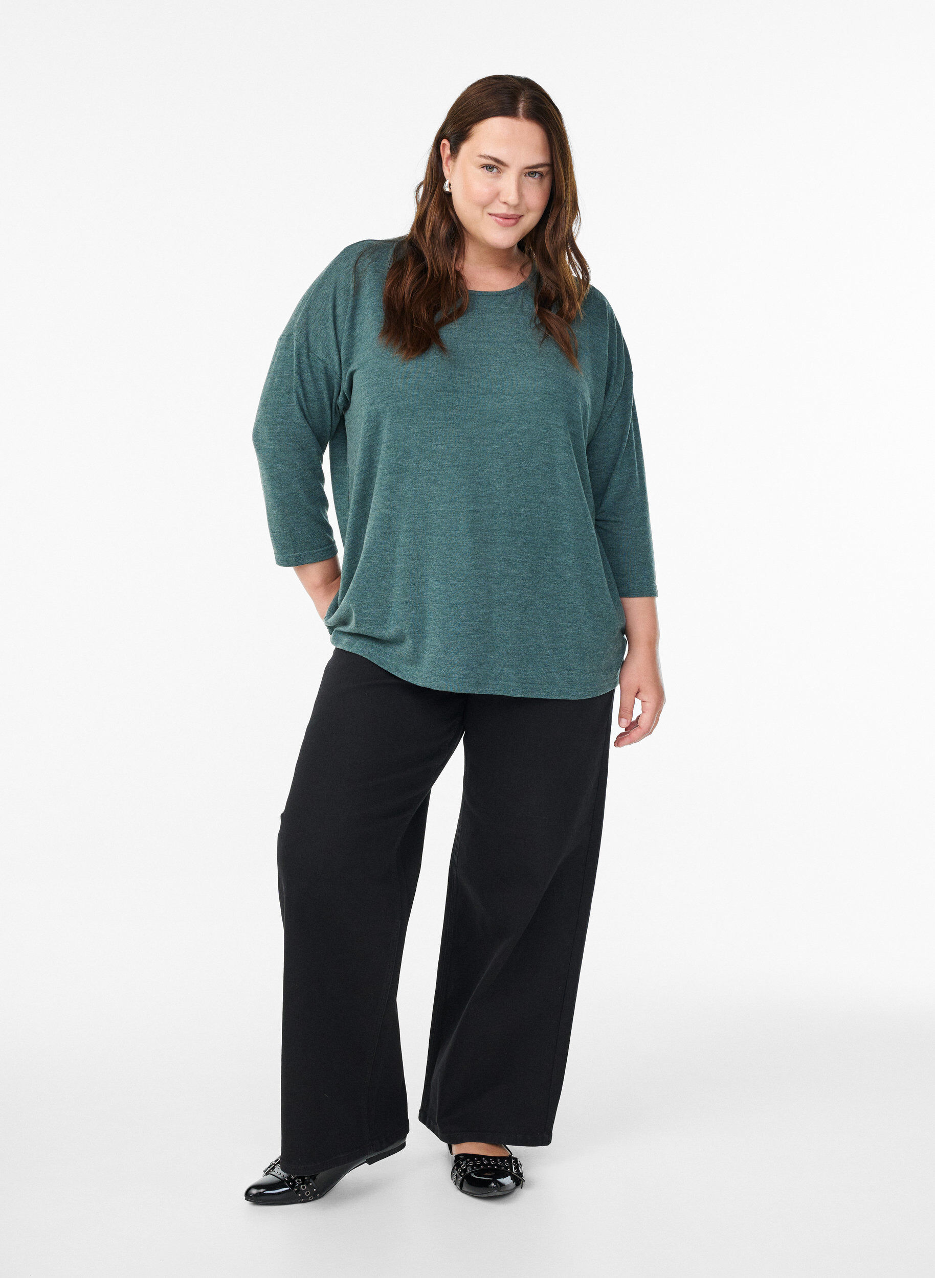ZizziJersey blouse met 3/4 mouwen, Groen, Model image number 1