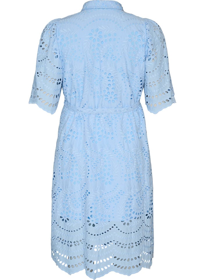 Blousejurk in broderie anglaise met strikceintuur, Blauw, Packshot image number 1
