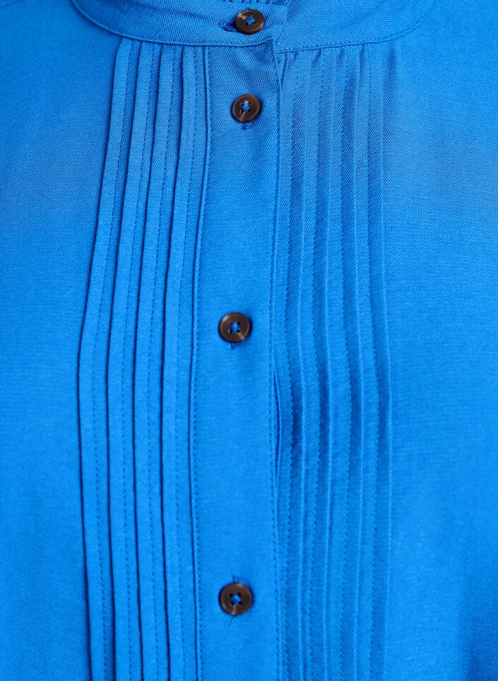 Blouse met 3/4 mouwen en decoratieve plooien, Blauw, Packshot image number 2