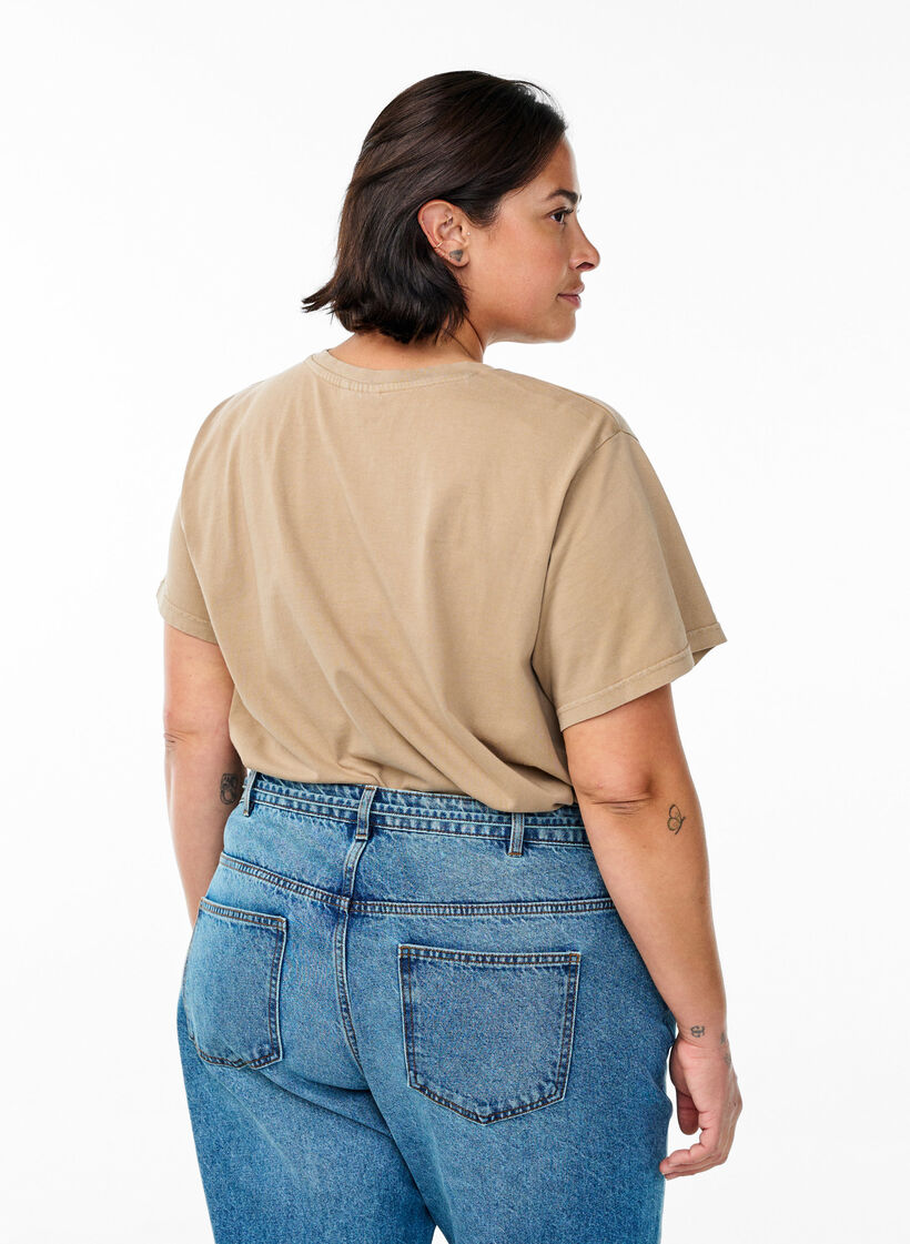 Biologisch katoenen T-shirt met strass en vlinder motief, Bruin, Model image number 2