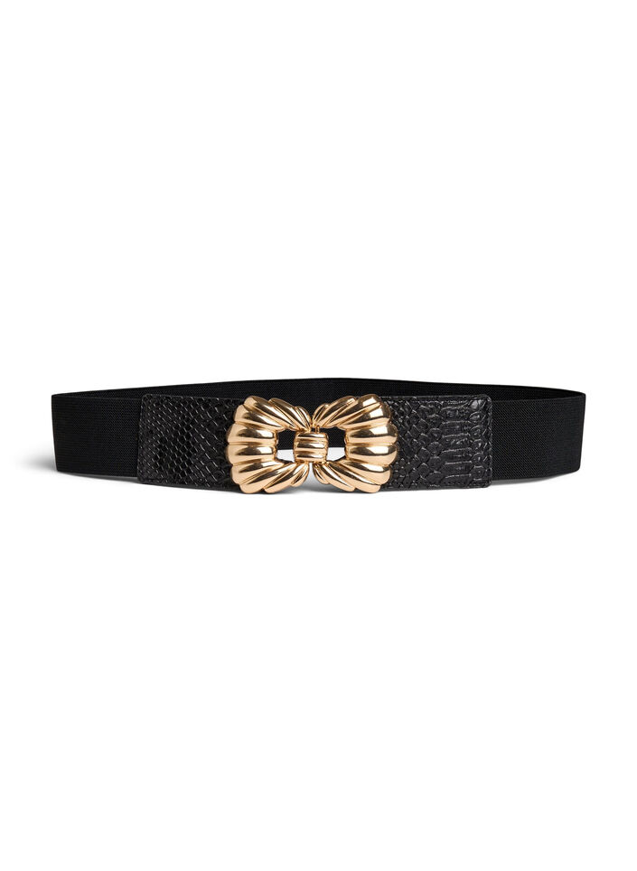 Elastische taille riem met gouden gesp, Zwart, Packshot image number 0