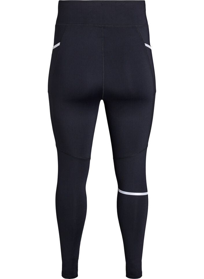 Running tights met lichte compressie en zijzakken, Zwart, Packshot image number 1