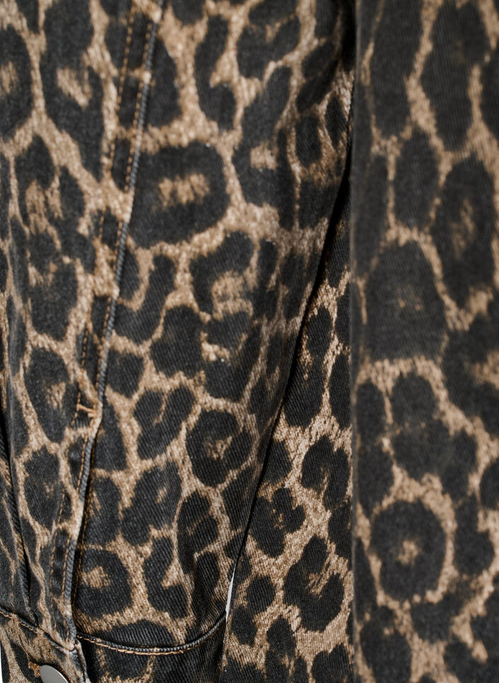 Denim jurk met lange mouwen en luipaardprint, Bruin, Packshot image number 3