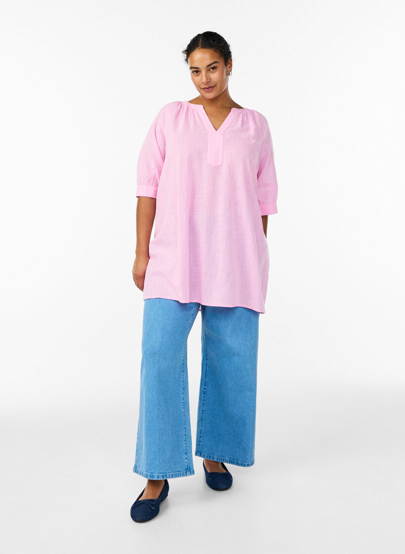 Katoenen tuniek met V-hals, Roze, Model image number 1