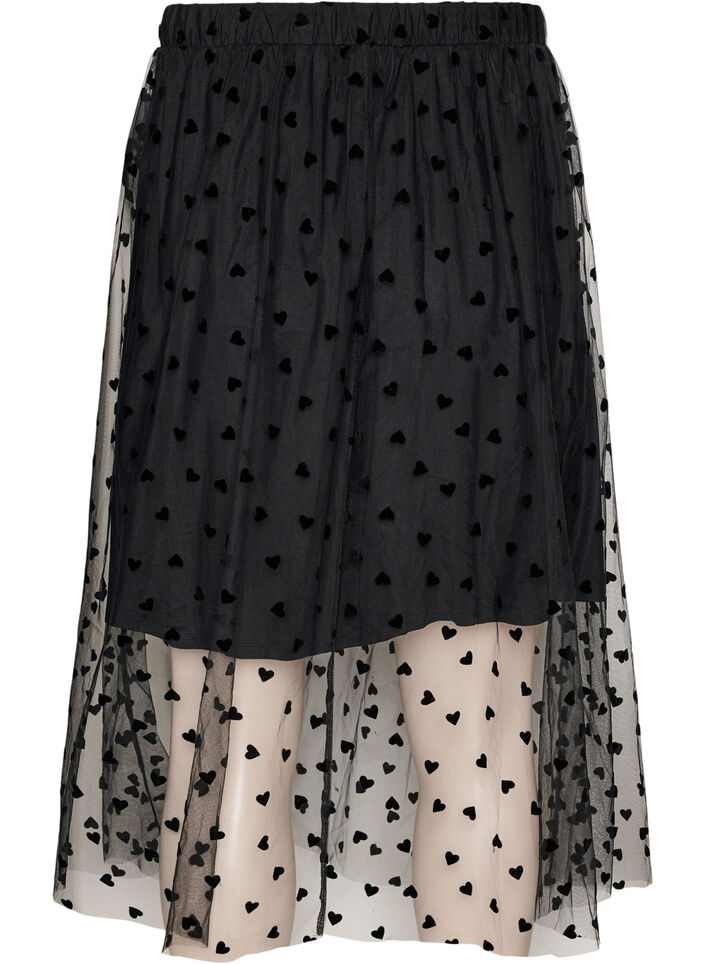 Midi-tule rok met hartjes, Zwart, Packshot image number 1