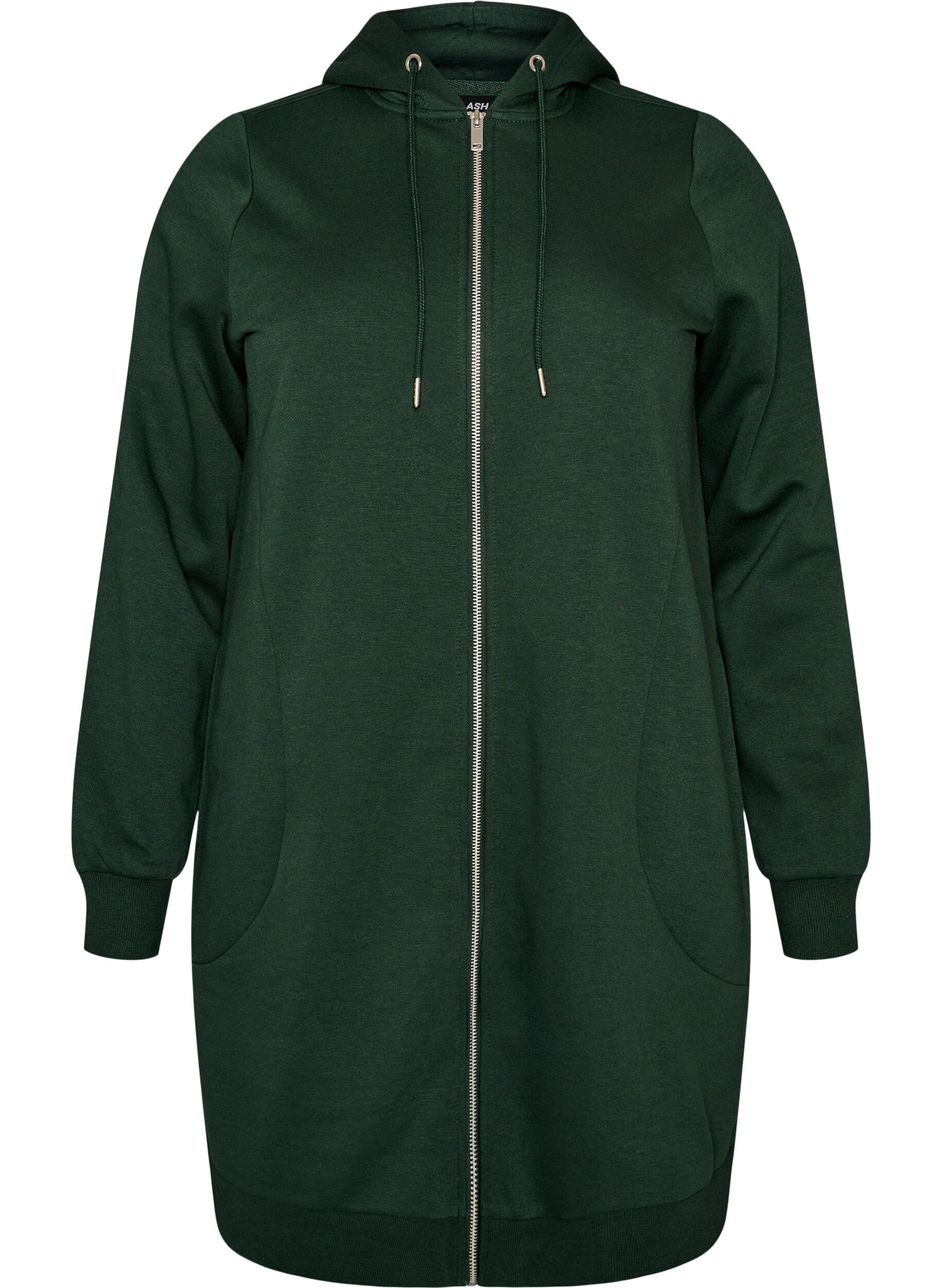 Sweat &agrave; capuche long avec zip et poches