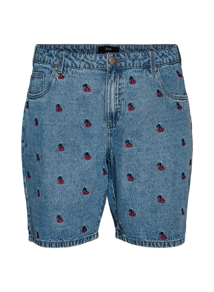 Geborduurde denim shorts, Blauw, Packshot image number 0