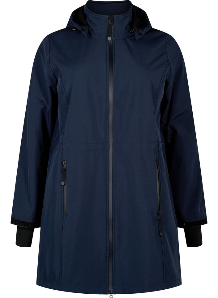 Softshell jack met afneembare capuchon, Blauw, Packshot image number 0