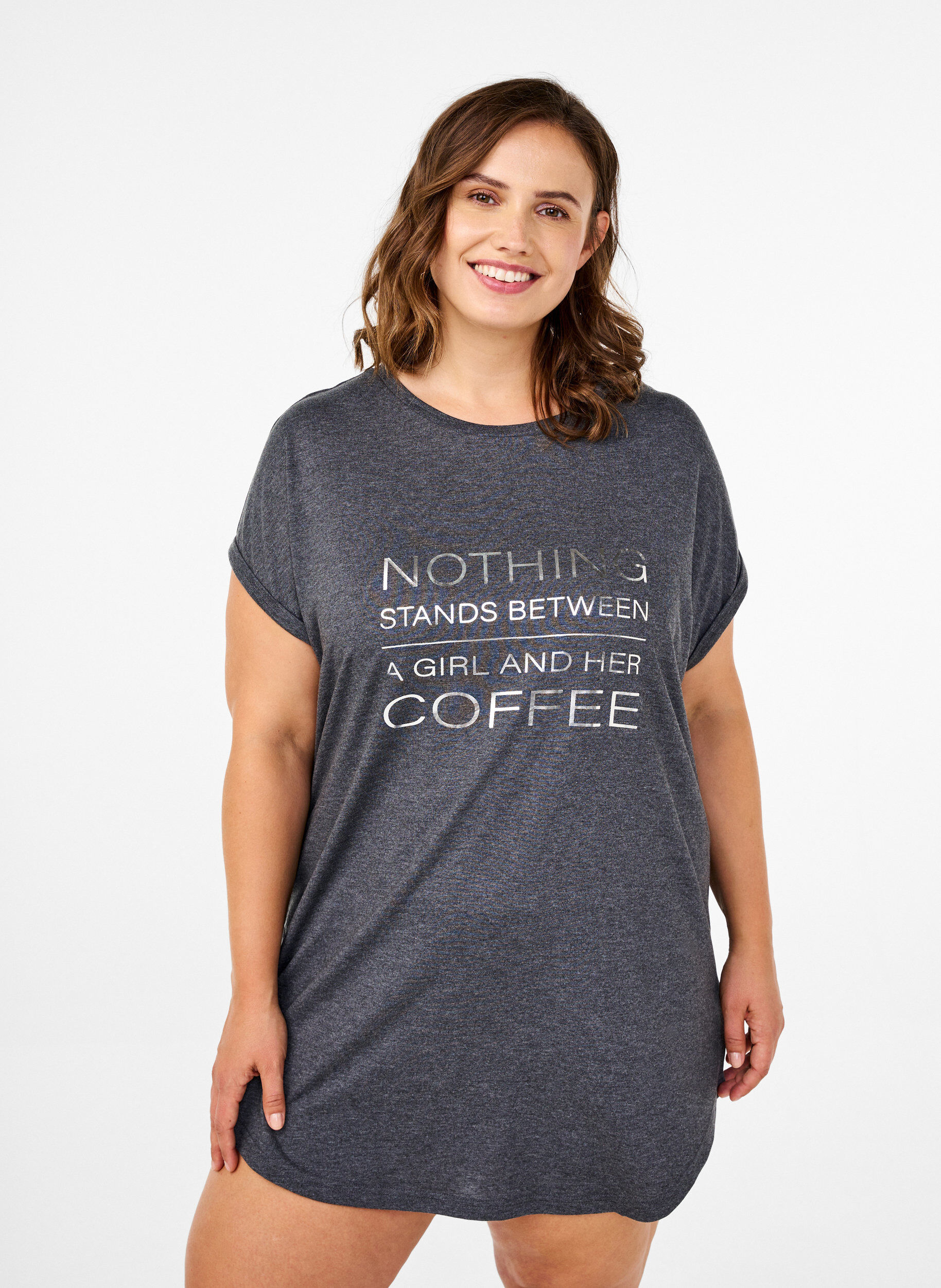 Nachtjapon met korte mouwen en tekstopdruk, , Model