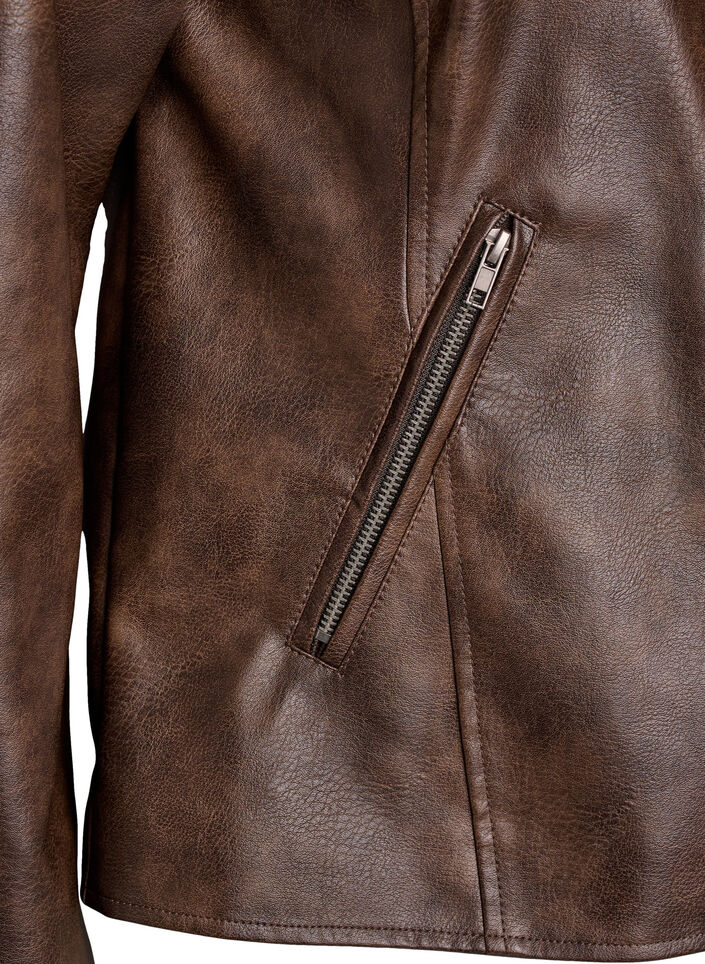 Imitatieleer jack met studs en zakken, Brown, Packshot