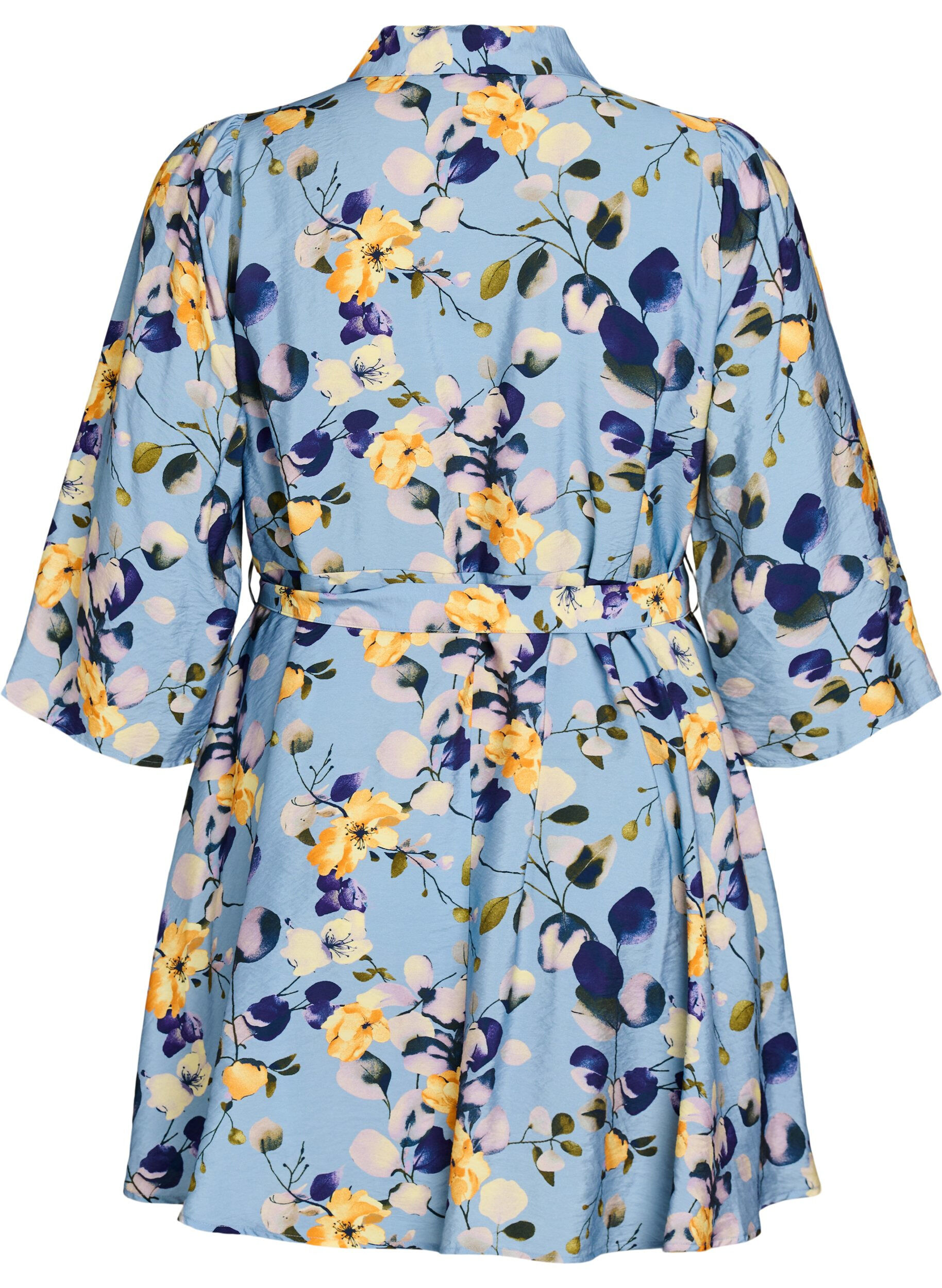 ZizziGetailleerde tuniek met een strikceintuur en 3/4 mouwen., Blauw, Packshot image number 1