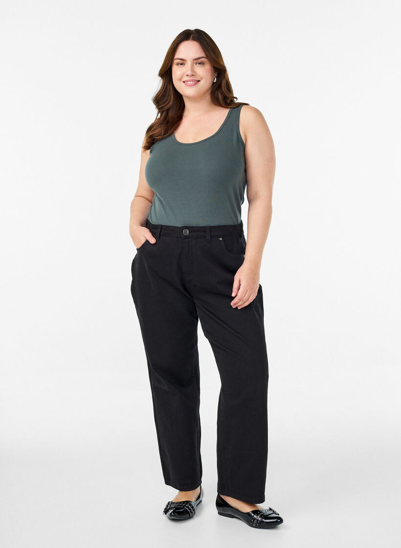 Effen basic top in katoen, Groen, Model image number 1