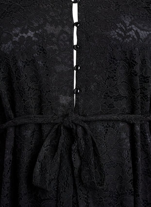 ZizziKanten jurk met lange mouwen en een strikceintuur, Zwart, Packshot image number 2