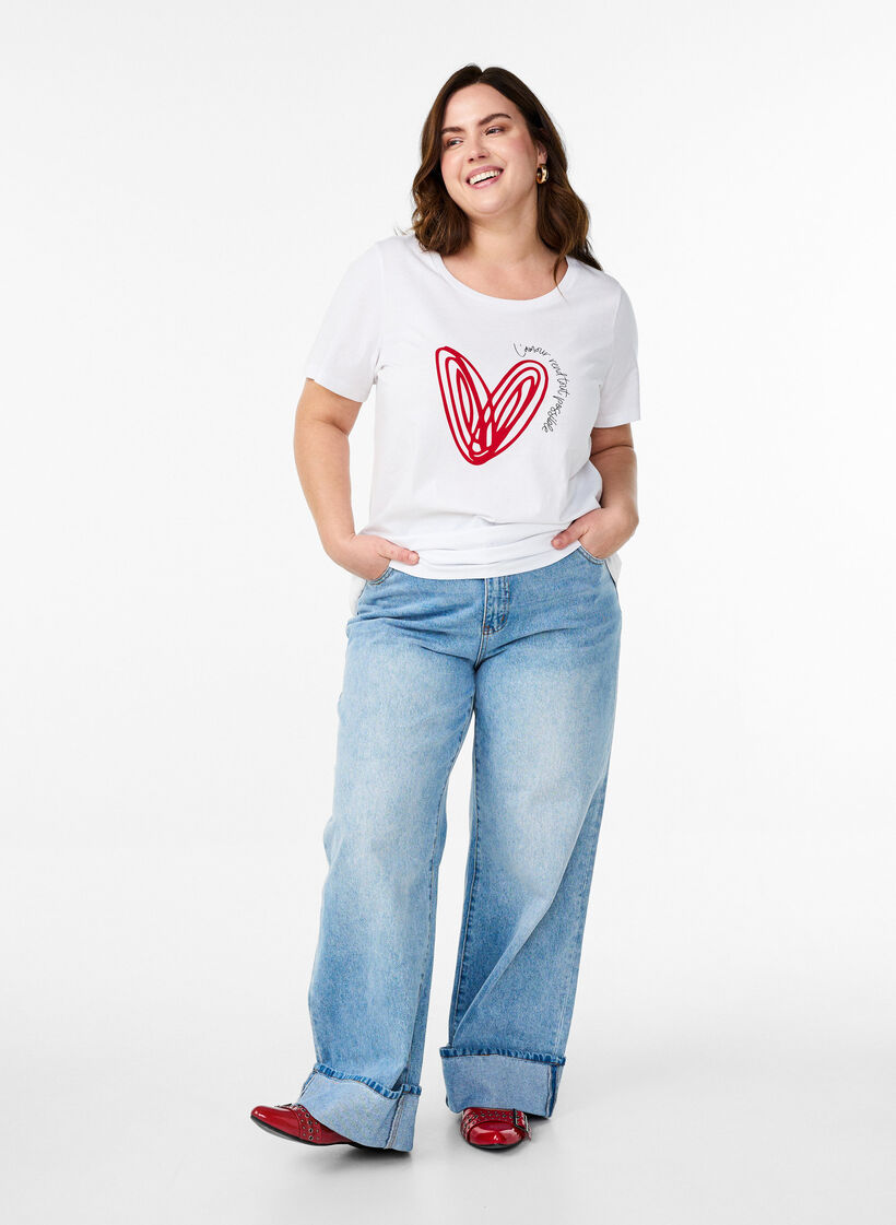 Katoenen T-shirt met motief, Bright W. w. Heart, Model image number 2