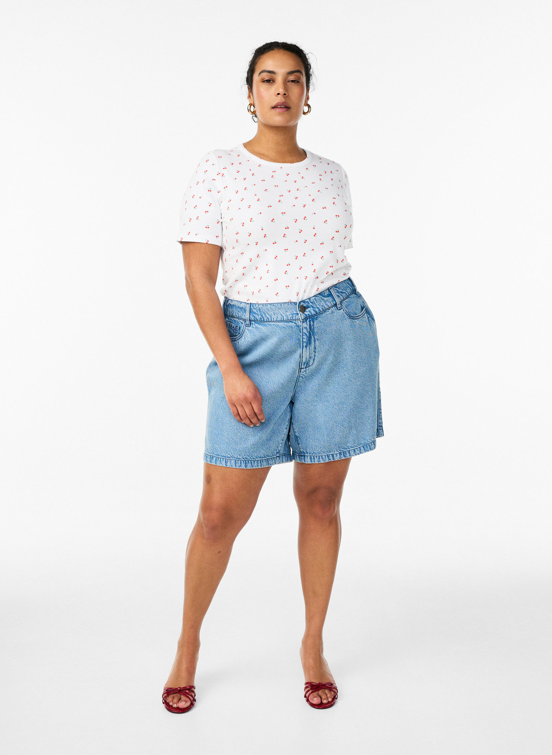 ZizziKatoenen T-shirt met all-over print, Vanille, Model image number 1