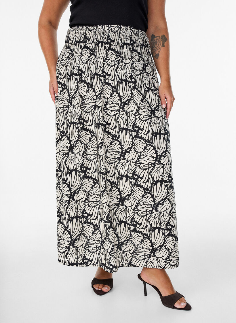 Viscose maxi-rok met smock, Zwart, Model image number 2