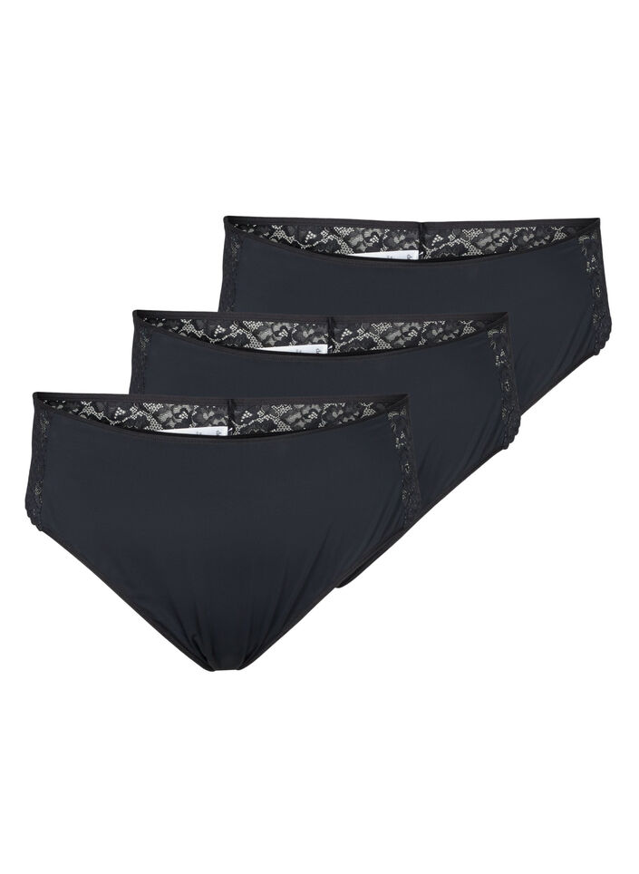 3-pack g-string met kanten rand, Black, Packshot