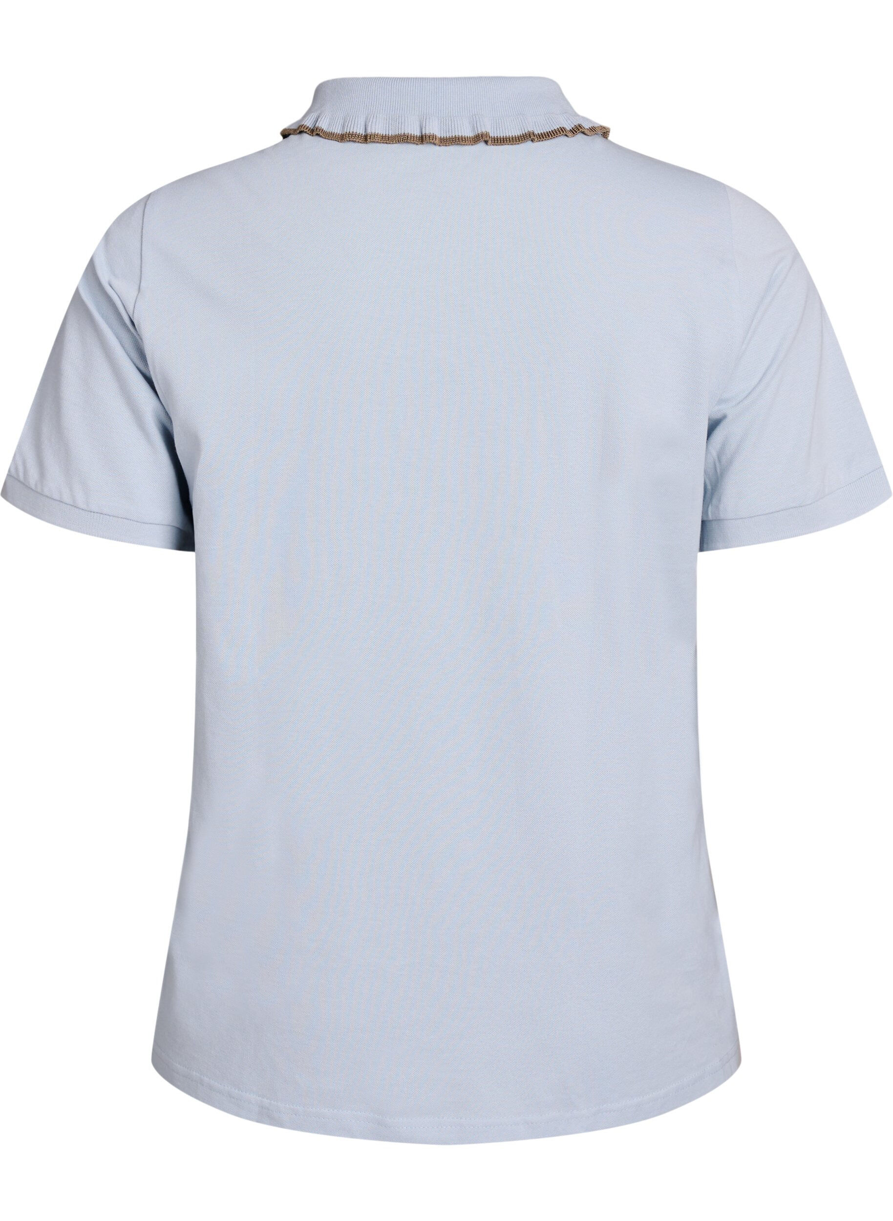 ZizziPolo shirt met strass knopen en ruches., Blauw, Packshot image number 1