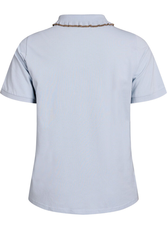 Polo shirt met strass knopen en ruches., Blauw, Packshot image number 1