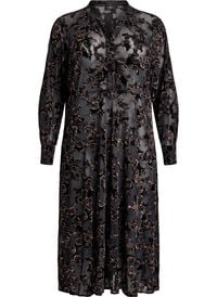 Halflange meshjurk met velours rozen, Zwart Halflange meshjurk met velours rozen