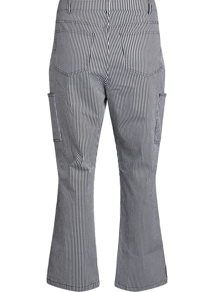 Hoog getailleerde gestreepte cargo jeans, Zwart, Packshot image number 1