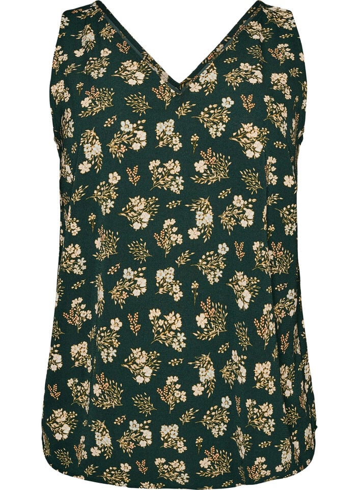 Top met print en V-hals, Groen, Packshot image number 0